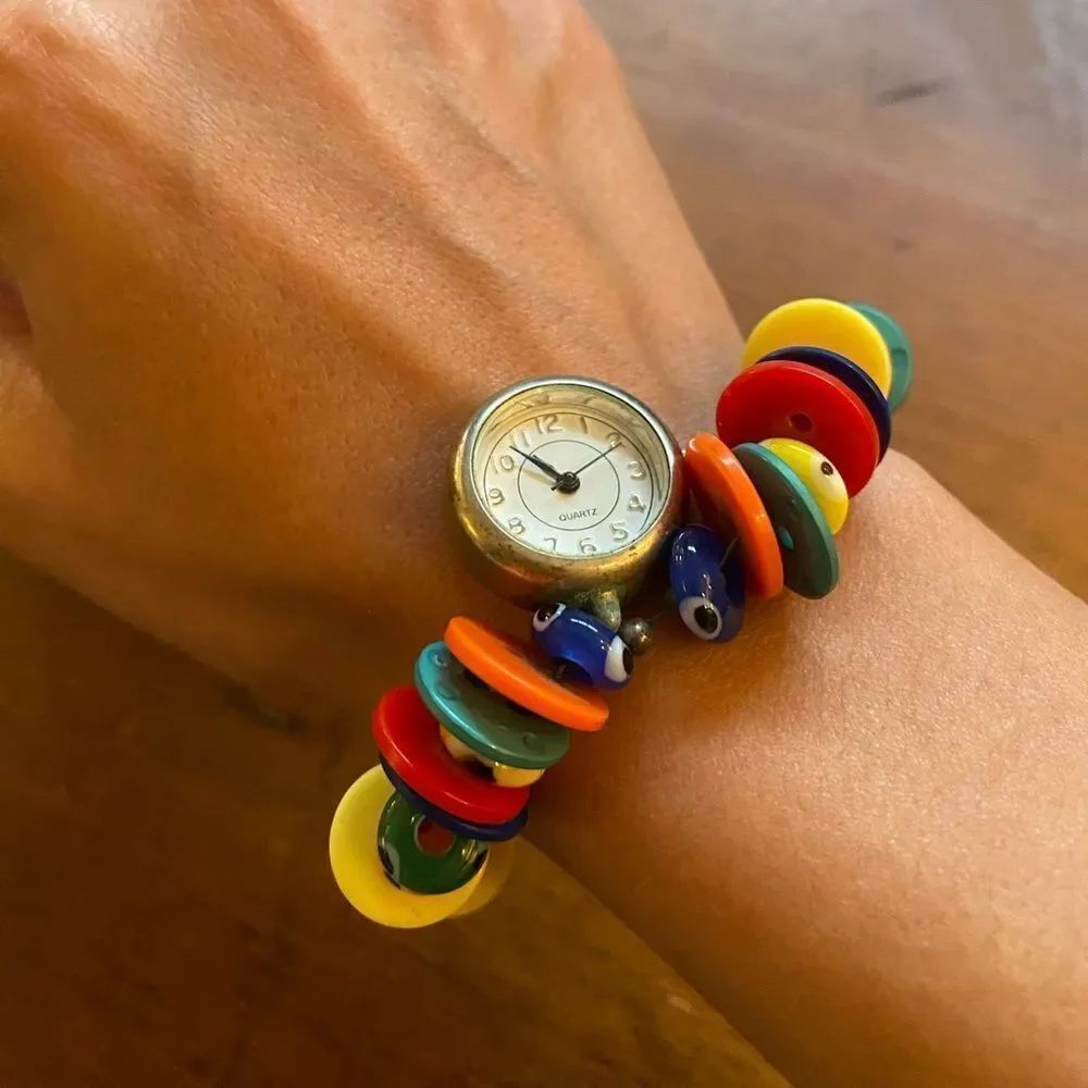 Funky Arsty Colorful Button Bracelet with Watch
